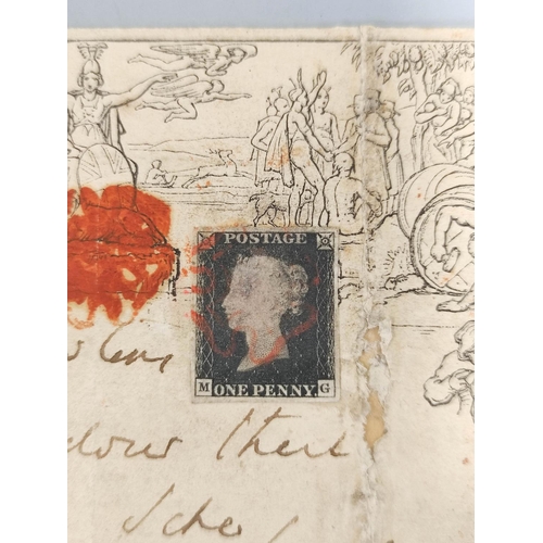 273 - Great Britain. Mulready cover dated 30th January 1841 with applied red Maltese cross postmark & ... 