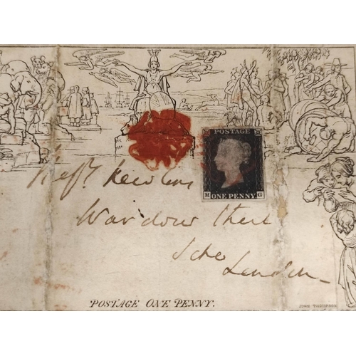 273 - Great Britain. Mulready cover dated 30th January 1841 with applied red Maltese cross postmark & ... 