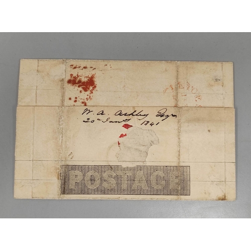 273 - Great Britain. Mulready cover dated 30th January 1841 with applied red Maltese cross postmark & ... 