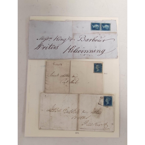 274 - Great Britain. Collector's album sheet containing three Victorian letters with imperforated 2d blue ... 