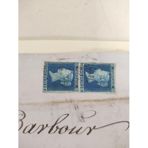 274 - Great Britain. Collector's album sheet containing three Victorian letters with imperforated 2d blue ... 