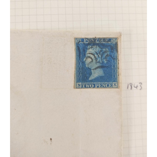 274 - Great Britain. Collector's album sheet containing three Victorian letters with imperforated 2d blue ... 