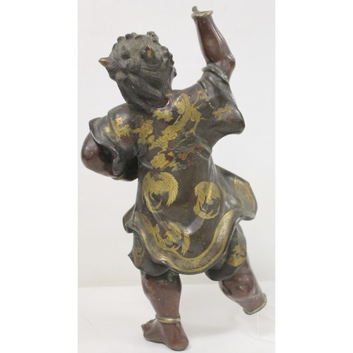 262 - Japanese Meiji Period lacquered bronze figure of an Oni standing with raised arm and clenched fist, ... 