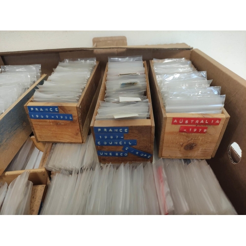 280 - Box containing a large collection of world postage stamps from the estate of a local collector. All ... 