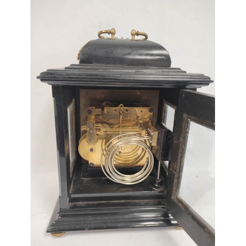 78 - Musterschutz three train mantel clock of late 17th century style, the going, barrel movement and sil... 