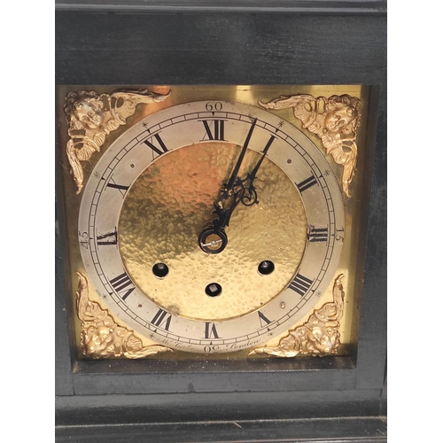 78 - Musterschutz three train mantel clock of late 17th century style, the going, barrel movement and sil... 