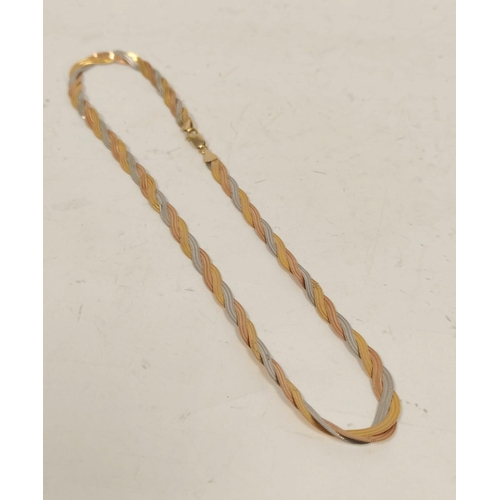 30 - Three colour 9ct gold necklet, 10.4g.