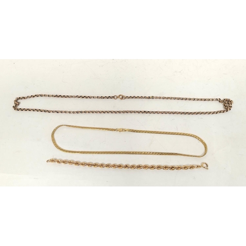 33 - 9ct gold necklet of filed curb pattern, a bracelet and a piece of belcher chain, 23g. (3).