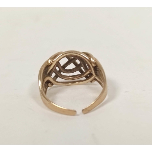 38 - 9ct gold wire ring of six strands on open band, size 'N' (variable), 4.8g.