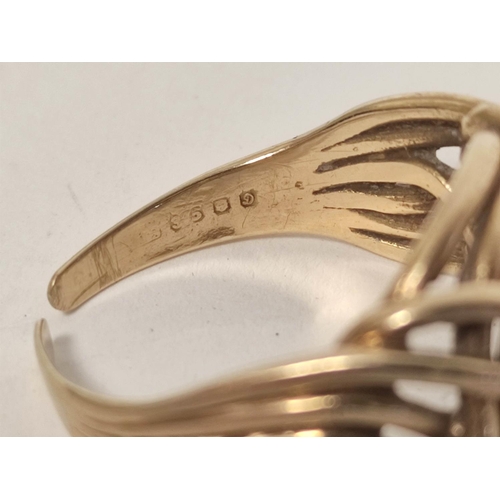 38 - 9ct gold wire ring of six strands on open band, size 'N' (variable), 4.8g.