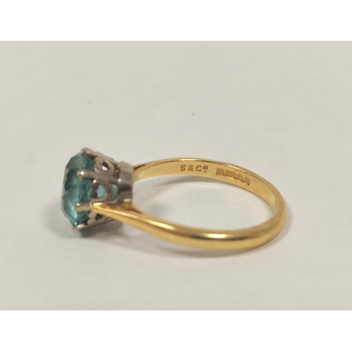 40 - Blue zircon ring, 9mm in 18ct gold, 1972, size 'N'. Very minor scuffs on facet edges otherwise good.