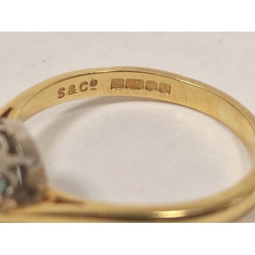 40 - Blue zircon ring, 9mm in 18ct gold, 1972, size 'N'. Very minor scuffs on facet edges otherwise good.