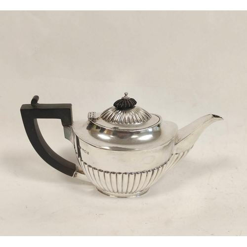 42 - Victorian silver batchelor's teapot, half fluted, by Roberts and Belk, Sheffield 1898, 8 1/2oz / 270... 