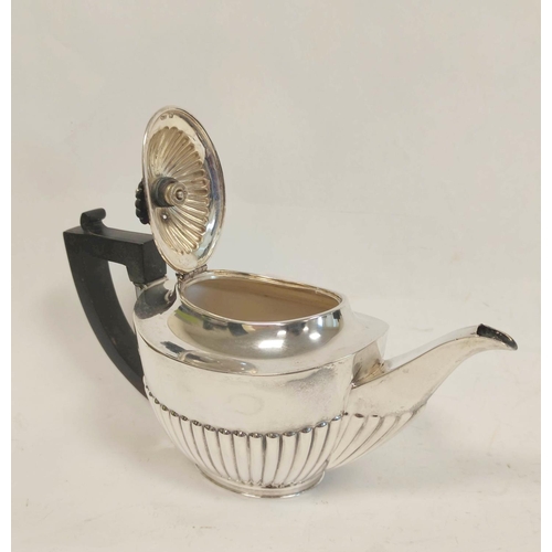 42 - Victorian silver batchelor's teapot, half fluted, by Roberts and Belk, Sheffield 1898, 8 1/2oz / 270... 