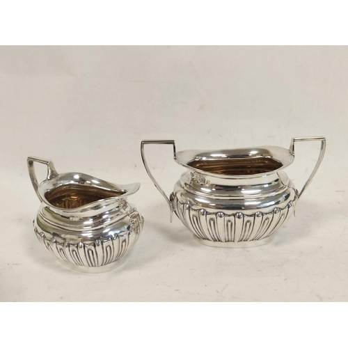 43 - Edwardian silver sugar bowl and cream jug, oval with fluting and gilt interior, Birmingham 1903, 5oz... 