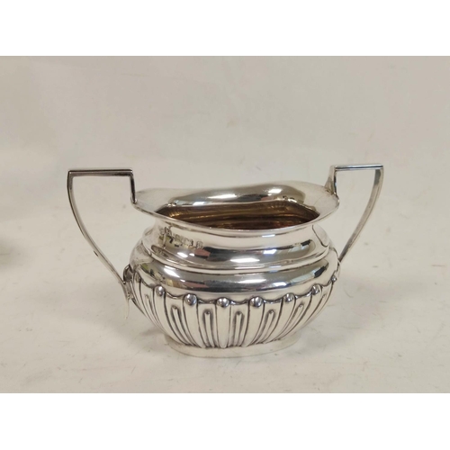 43 - Edwardian silver sugar bowl and cream jug, oval with fluting and gilt interior, Birmingham 1903, 5oz... 