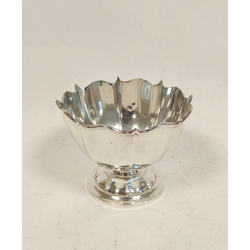 44 - Silver circular bowl, shaped rim and octagonal vertical fluting on similar foot, 1905, 4oz / 135g.