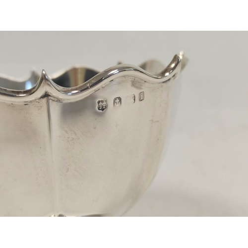 44 - Silver circular bowl, shaped rim and octagonal vertical fluting on similar foot, 1905, 4oz / 135g.