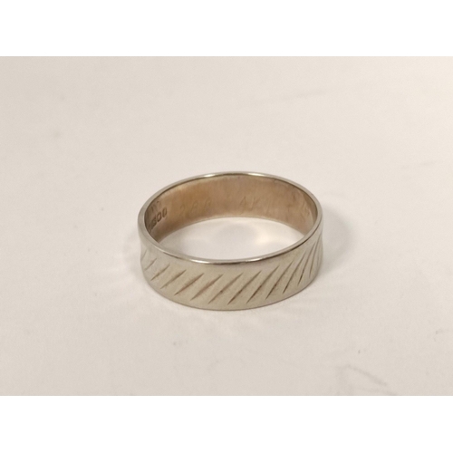 51 - 18ct gold band ring, diamond cut diagonals, 1964, 3.2g, size 'O 1/2'. 