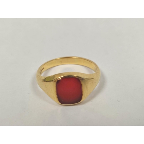 53 - 18ct gold very large sized signet ring with carnelian, 23.6mm diameter, 12.6g gross.