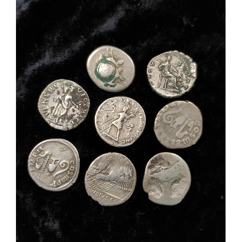 Collection of eight ancient Roman Denari silver coins. To include