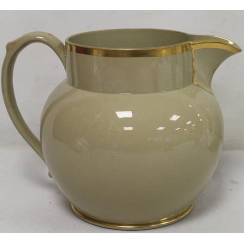 268 - Early 19th century Wedgwood Drabware jug of baluster form with gilt initials, further gilding to rim... 