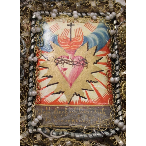 283 - 19th century German ecclesiastical shrine plaque or Reliquary, the small central panel with painted ... 