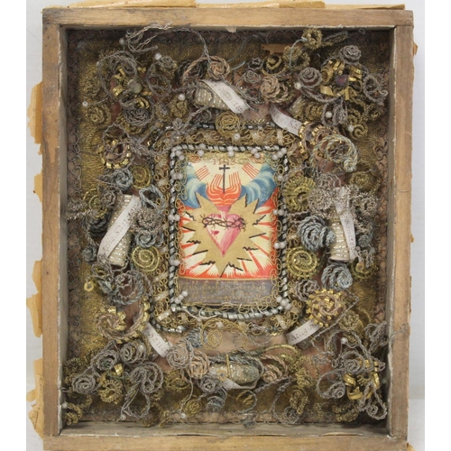 283 - 19th century German ecclesiastical shrine plaque or Reliquary, the small central panel with painted ... 