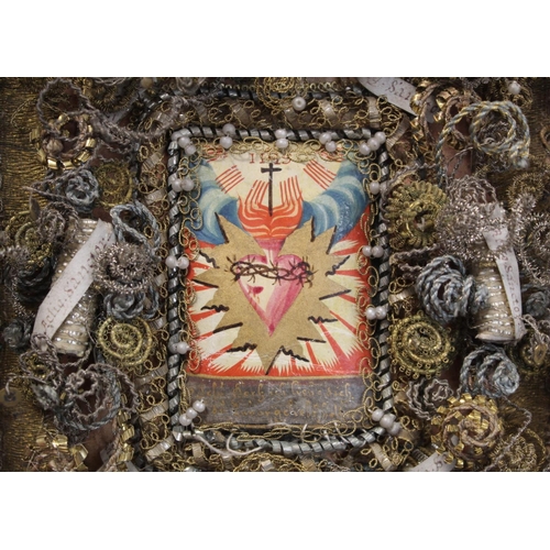 283 - 19th century German ecclesiastical shrine plaque or Reliquary, the small central panel with painted ... 