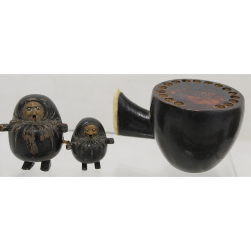 289 - Japanese Kiseruzutsu bamboo/wooden pipe case with carved decoration of a scrolling dragon and marque... 