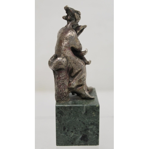 298 - 20th century cast bronze figure of a mother and child mounted on rectangular green marble plinth bas... 