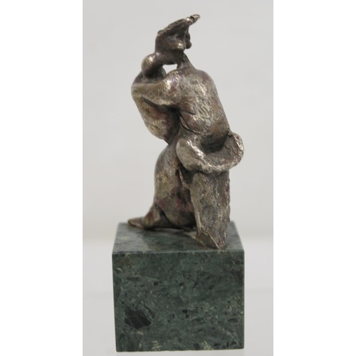 298 - 20th century cast bronze figure of a mother and child mounted on rectangular green marble plinth bas... 