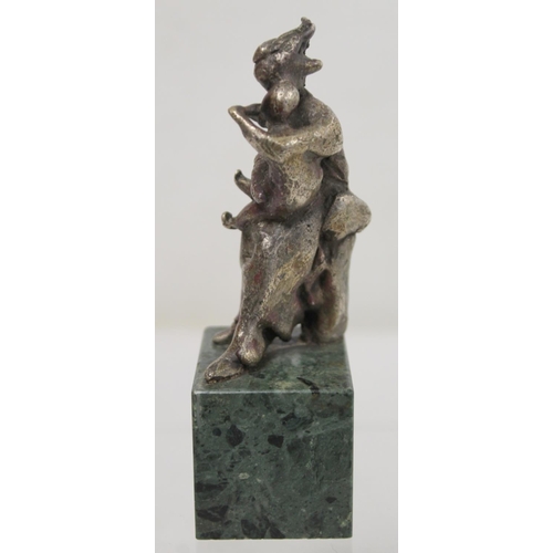 298 - 20th century cast bronze figure of a mother and child mounted on rectangular green marble plinth bas... 