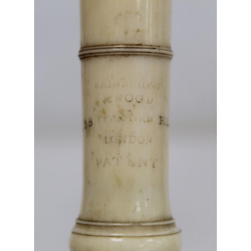 300 - Early 19th century ivory patent flageolet (English flute) by Bainbridge & Wood, 35 Holborn Hill,... 