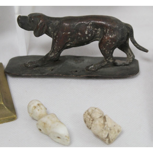 316 - Small carved soapstone figure of a bear, 6cm high; naïve carved stone figure of a ram, 5cm long... 