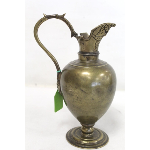 321 - Antique Continental bronze wine ewer, probably Italian 16th century, of baluster form with mask head... 