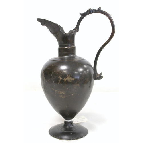 321 - Antique Continental bronze wine ewer, probably Italian 16th century, of baluster form with mask head... 