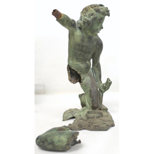 322 - Cast bronze figure of a putto wrestling with a serpent, on naturalistic plinth base, a.f., 27cm high... 