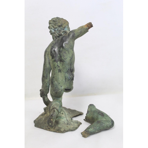 322 - Cast bronze figure of a putto wrestling with a serpent, on naturalistic plinth base, a.f., 27cm high... 