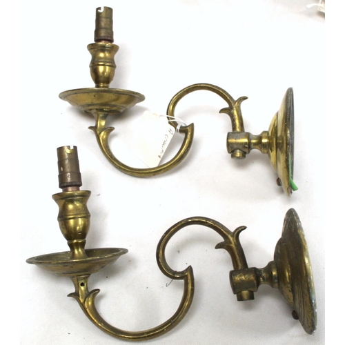 330 - Pair of 18th century cast brass candle wall sconces with pierced lyre backs, each with twin sconces ... 