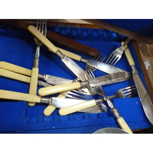 153 - Part set of fish knives and forks with assorted hotel wares.