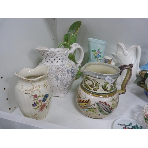 162 - Toby jugs, other jugs, novelty teapots, Arthur Wood lustre jug, fish gurgle jug, signed hand-painted... 