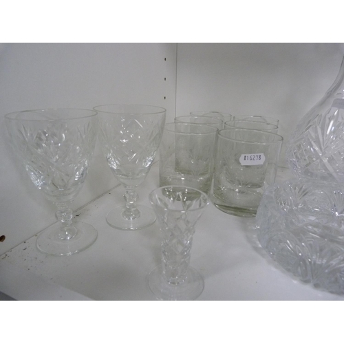 173 - Crystal and glass to include crystal decanters with stoppers, vase, bowls, two bowls with spreaders,... 