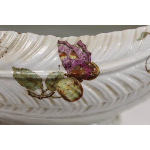 522 - 18th century English porcelain cos lettuce leaf moulded sauce boat with naturalistic branch scroll h... 