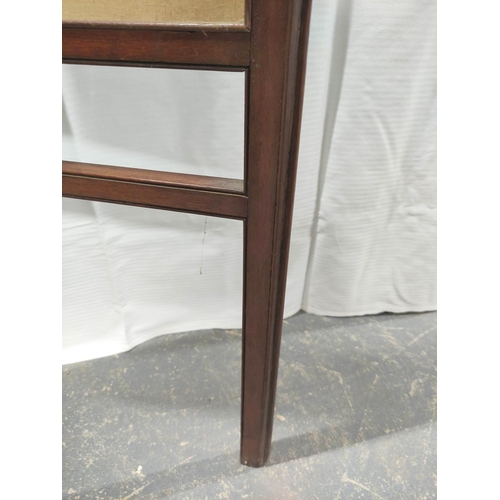 532 - 19th century ebonised wood pole screen stand on a tripod base; also a mahogany and silk two section ... 