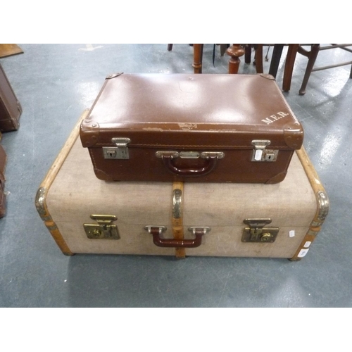 119 - Wood-bound and canvas travel case and a small Pioneer Luggage suitcase.  (2)