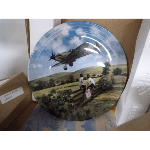 130 - Collection of aeroplane-themed collectors' plates, mainly Royal Doulton (one shelf).