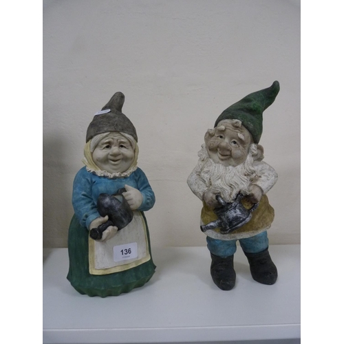 136 - Pair of modern painted gnome figures.