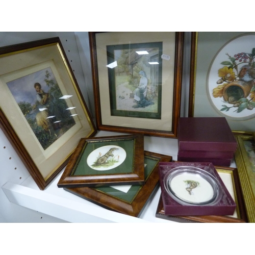 139 - Collection of modern pictures including embroideries, floral studies, cats, also boxed glass picture... 