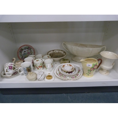 140 - Carlton Ware 'Australian' design yellow glazed milk jug, Sadler tea cups, ornaments, assorted teawar... 